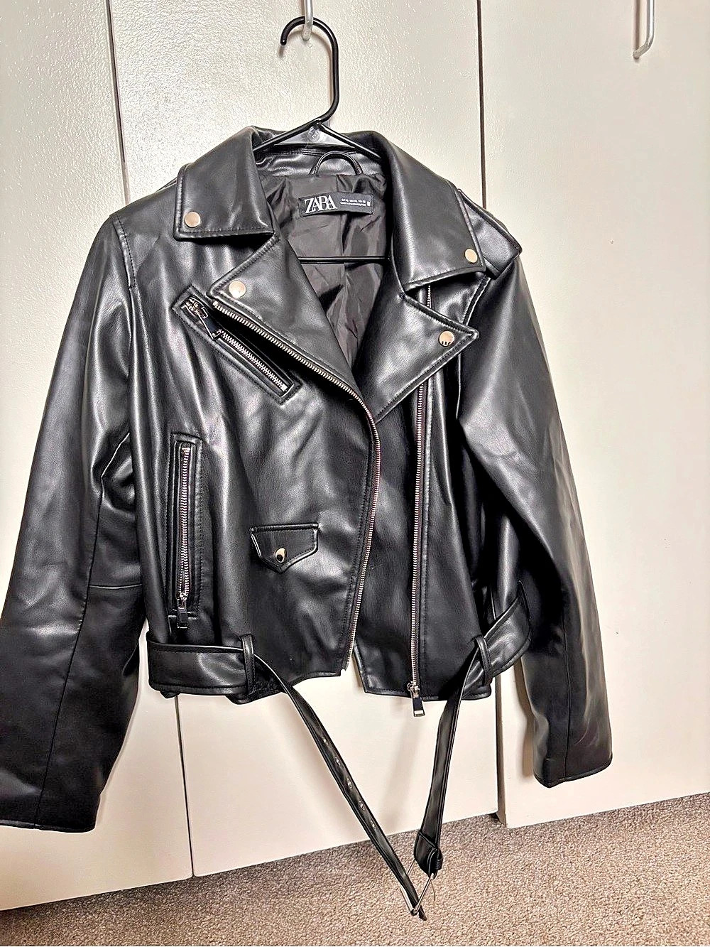 Zara Faux Leather Moto Jacket Black Size xl Like New